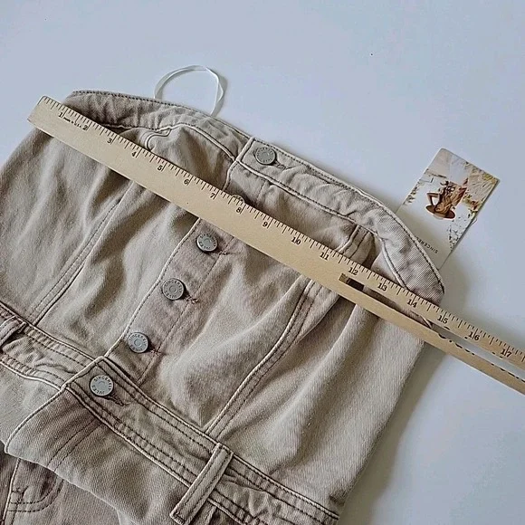 Sincerely Jules Strapless Square Neck Denim Midi Pencil Dress Beige NEW Neutral - Picture 6 of 12